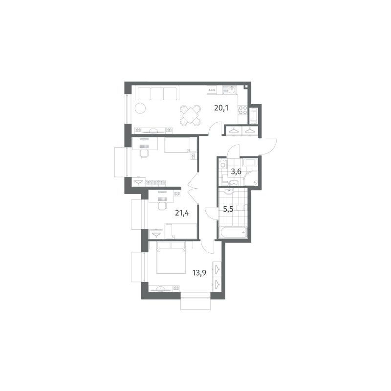 3 ккв (Евро) 75,9 м²
