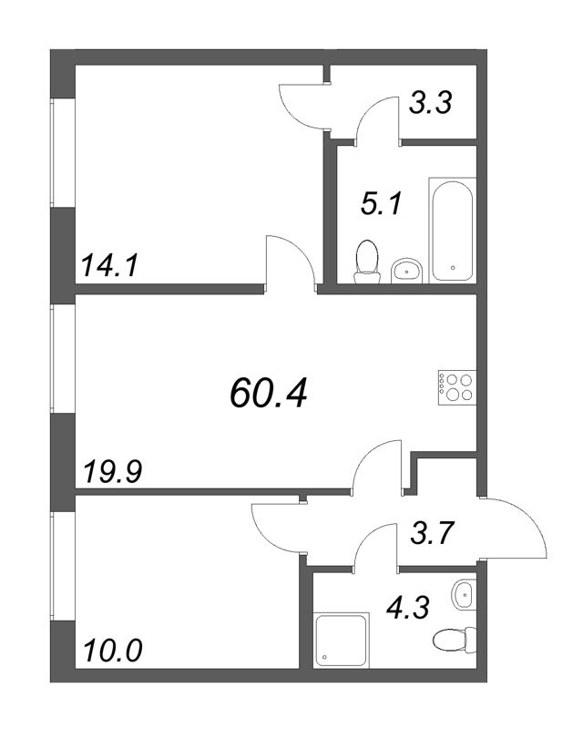 3 ккв (Евро) 60,4 м²