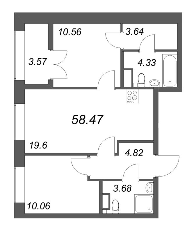 3 ккв (Евро) 58,5 м²