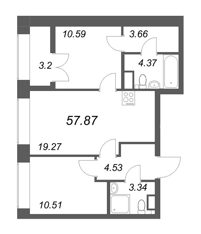 3 ккв (Евро) 57,9 м²
