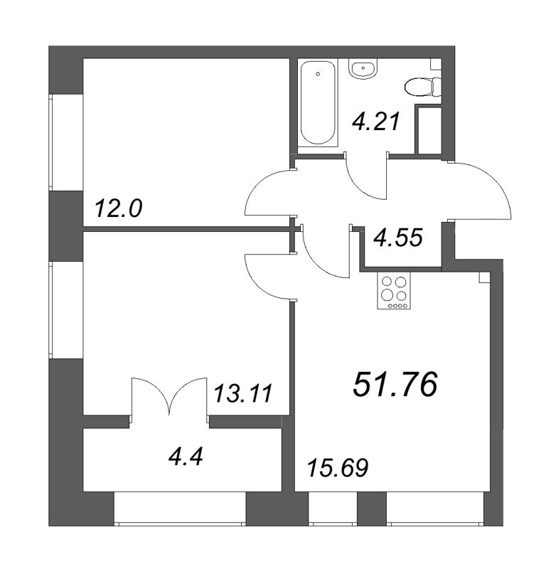 3 ккв (Евро) 51,8 м²