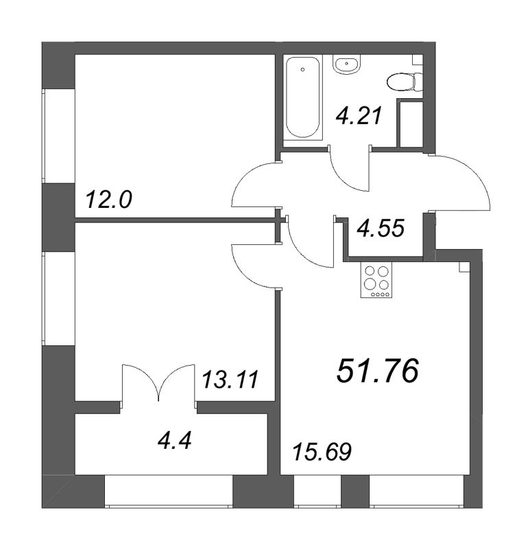 3 ккв (Евро) 51,8 м²