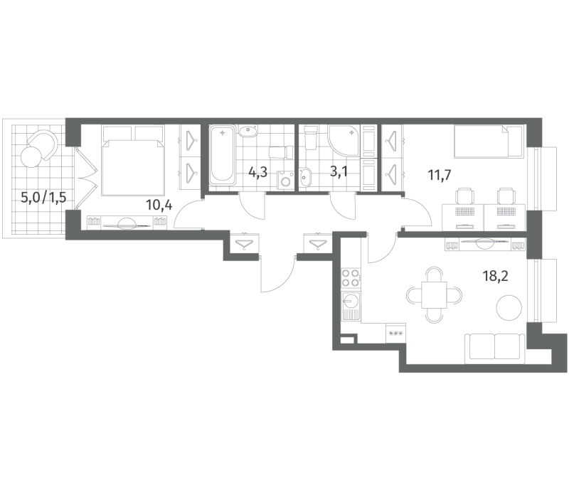 3 ккв (Евро) 56,6 м²