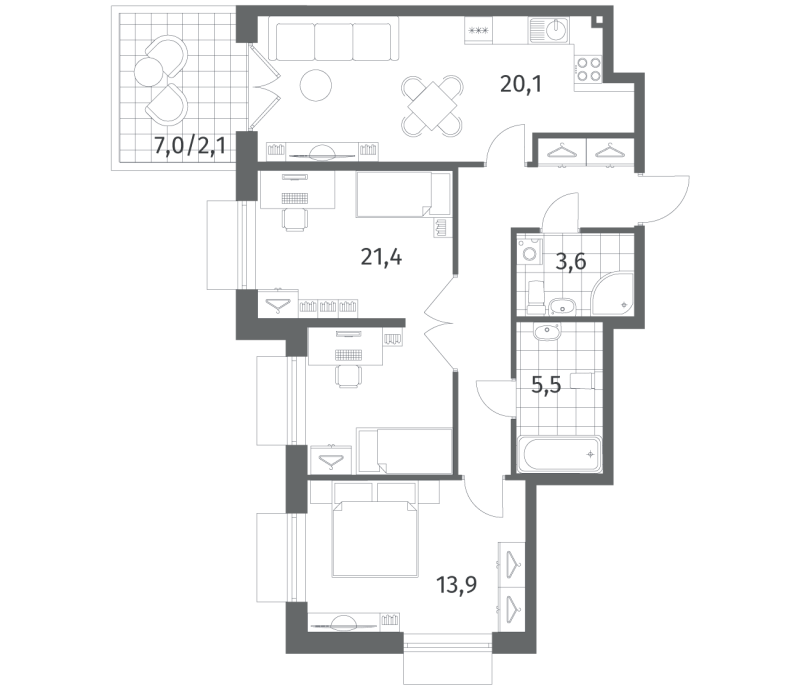 3 ккв (Евро) 79,3 м²