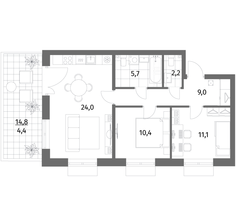 3 ккв (Евро) 66,8 м²