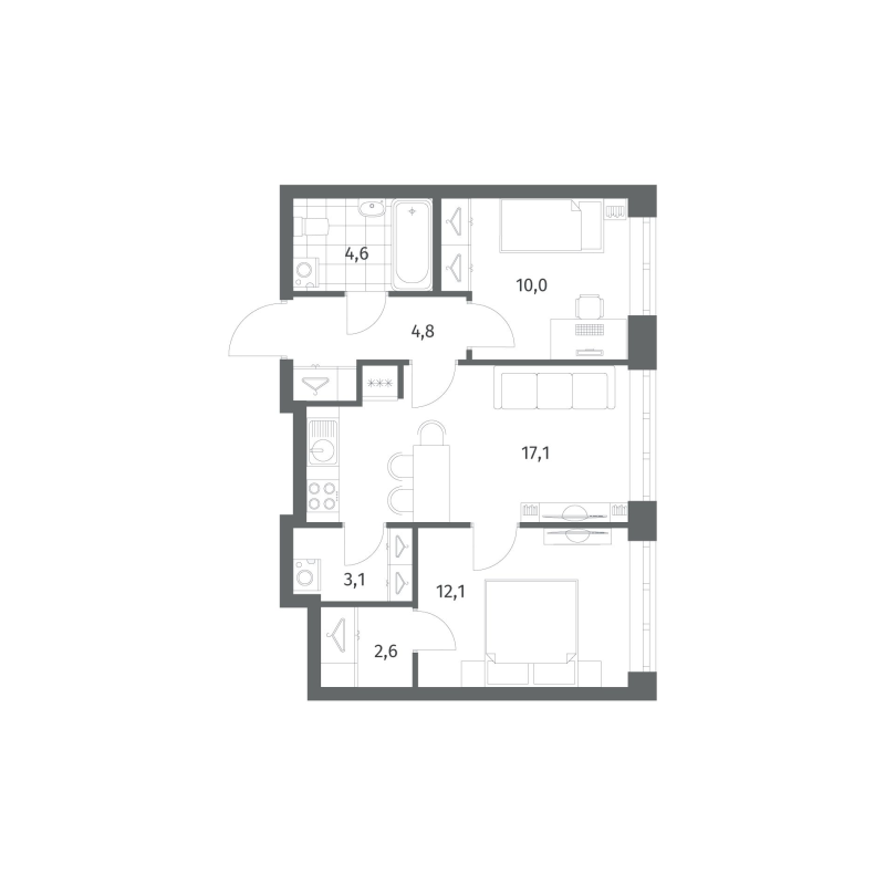 3 ккв (Евро) 54,4 м²