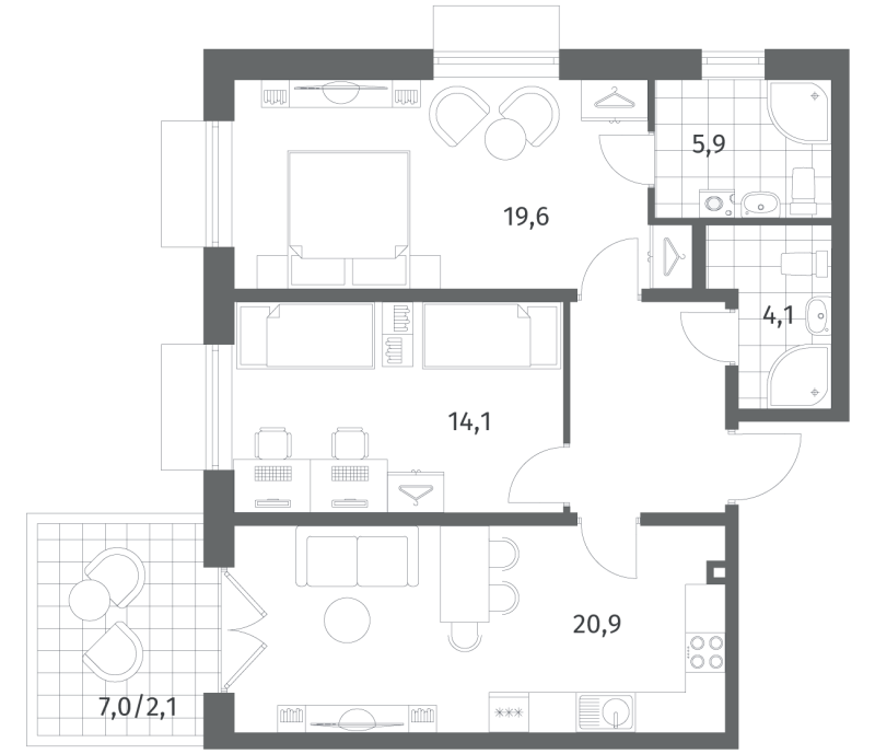 3 ккв (Евро) 71,5 м²