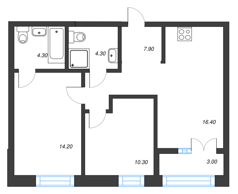 3 ккв (Евро) 58,9 м²