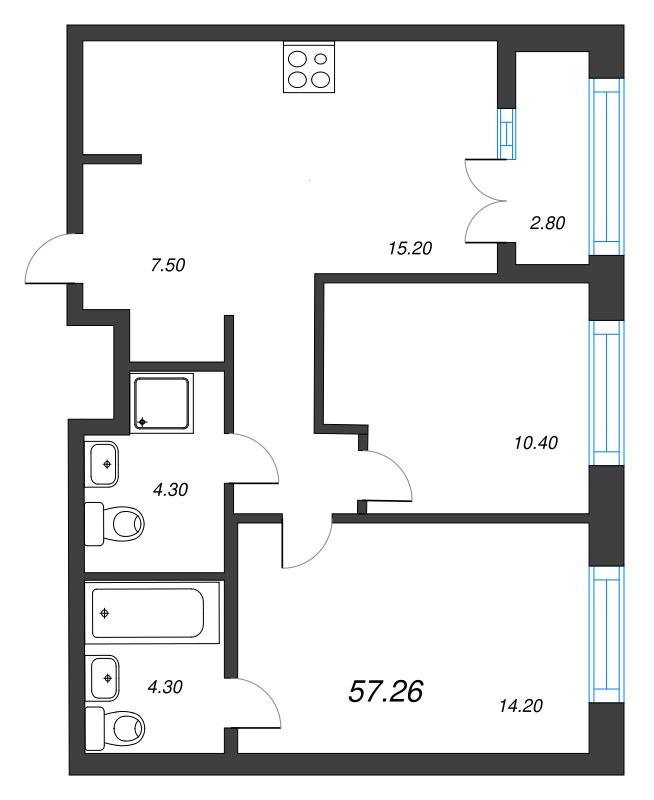 3 ккв (Евро) 57,3 м²