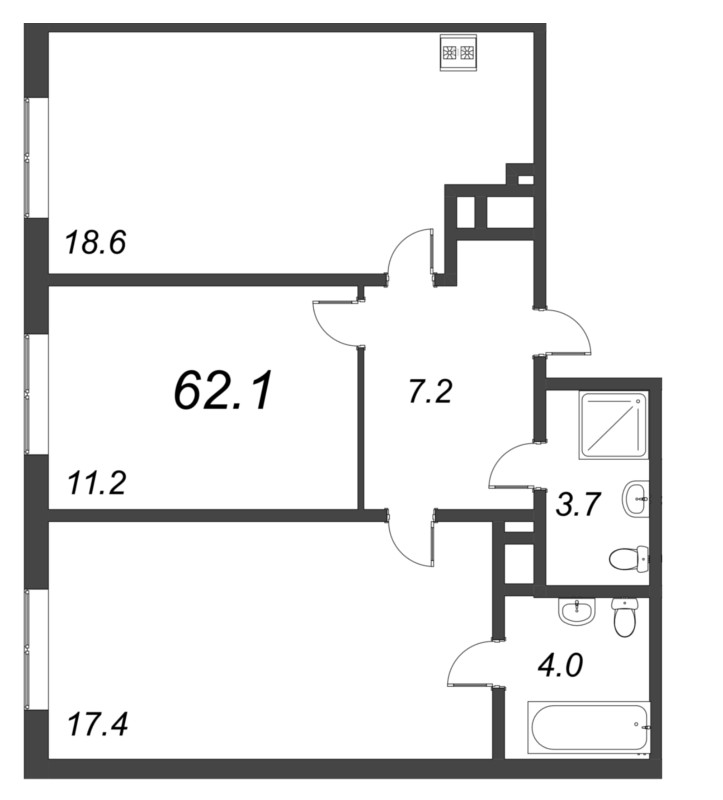3 ккв (Евро) 62,1 м²
