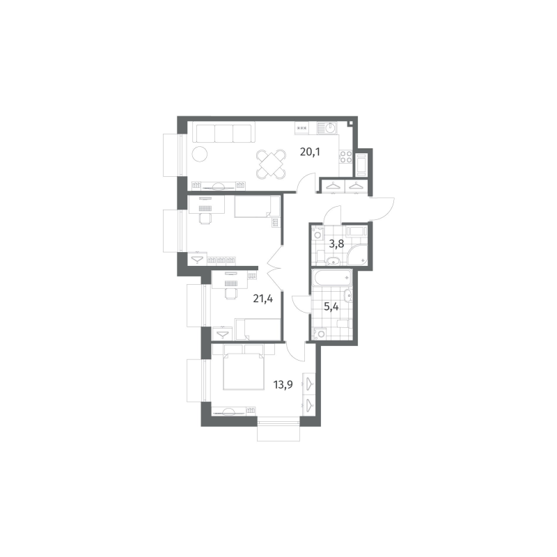 3 ккв (Евро) 76 м²