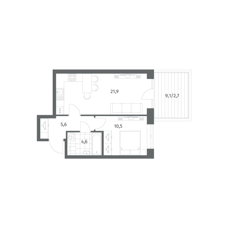 2 ккв (Евро) 45,4 м²