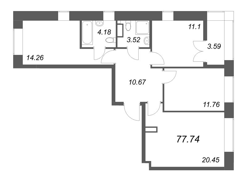 4 ккв (Евро) 77,7 м²