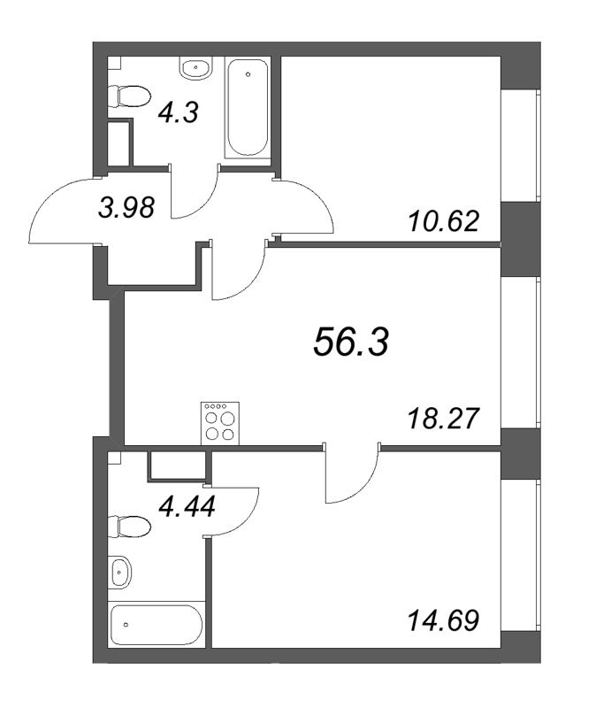 3 ккв (Евро) 56,3 м²