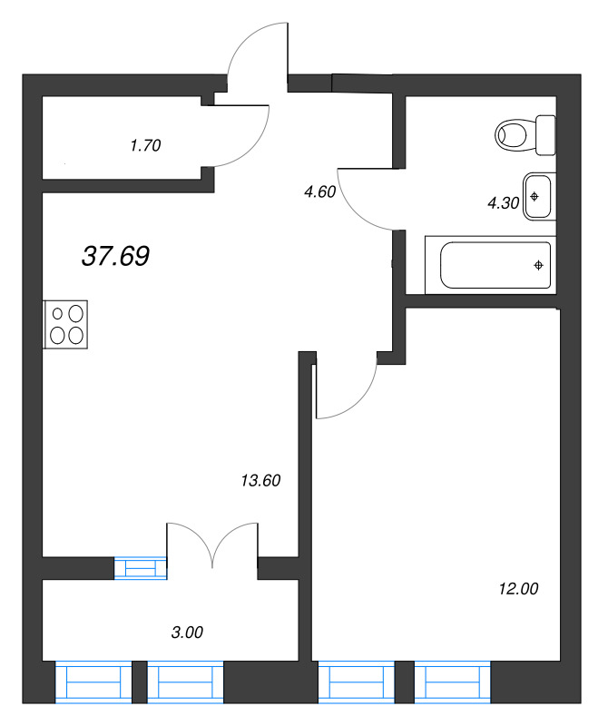 1 ккв 37,7 м²