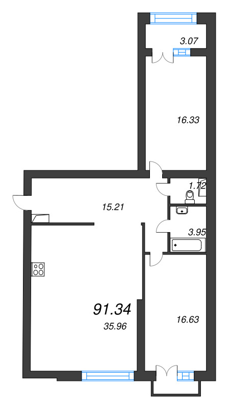 3 ккв (Евро) 96,5 м²