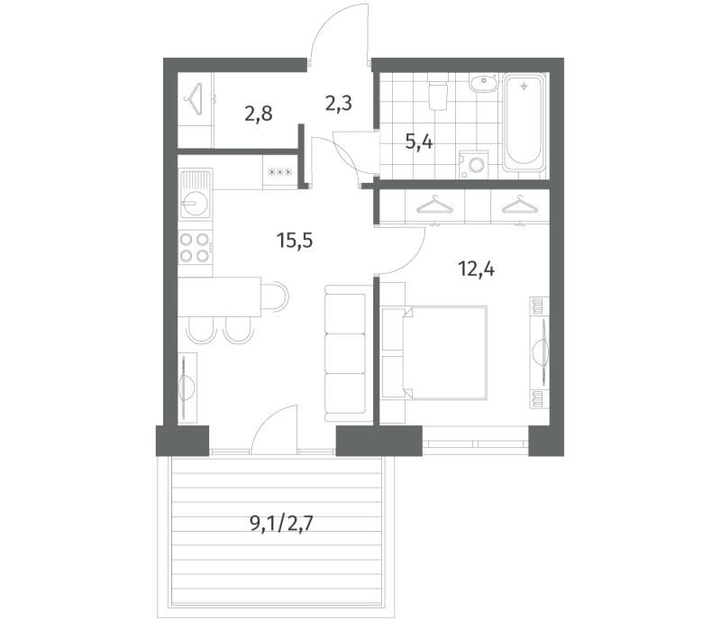 2 ккв (Евро) 41,2 м²