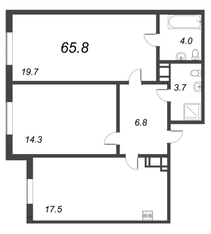3 ккв (Евро) 65,8 м²