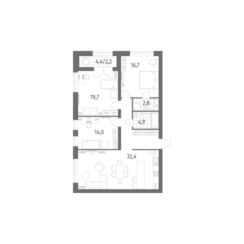 4 ккв (Евро) 106 м²