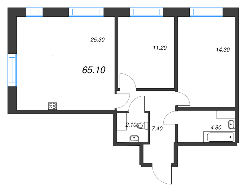3 ккв (Евро) 65,1 м²