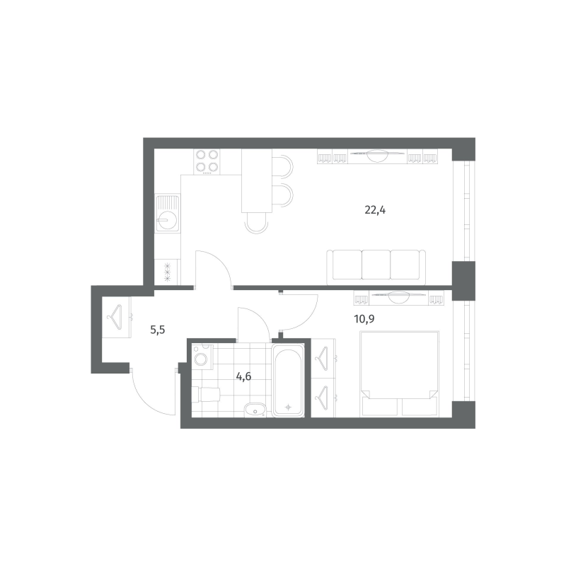2 ккв (Евро) 43,4 м²