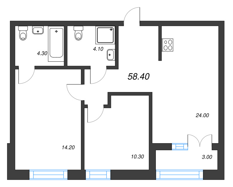 3 ккв (Евро) 58,4 м²