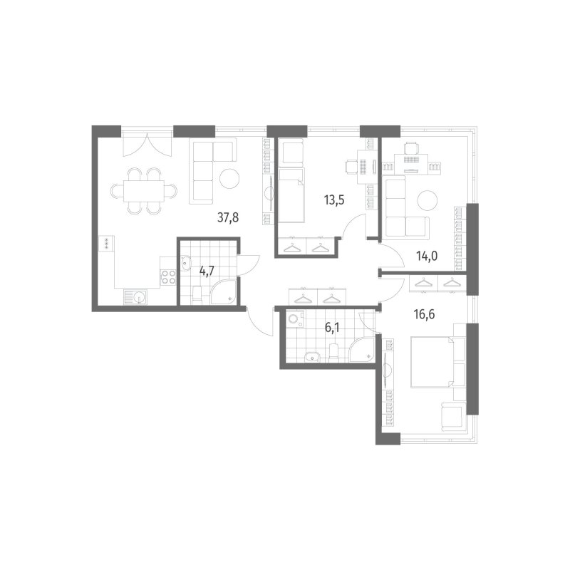 4 ккв (Евро) 92,7 м²