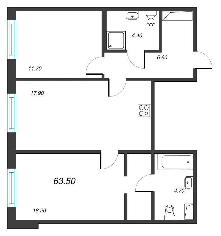 3 ккв (Евро) 63,5 м²