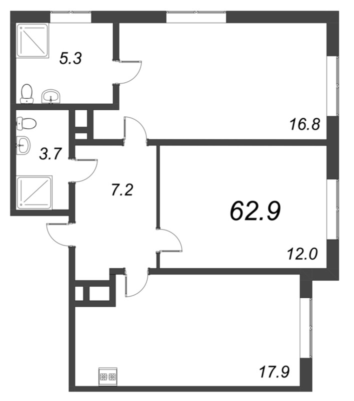 3 ккв (Евро) 62,9 м²