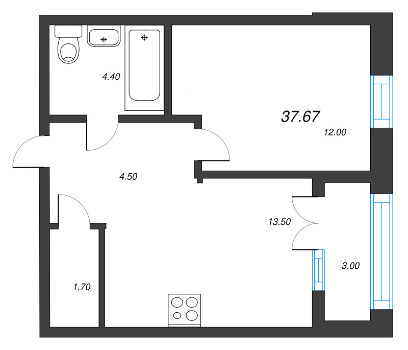 1 ккв 37,7 м²