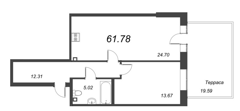 2 ккв (Евро) 61,6 м²