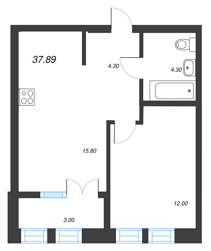 2 ккв (Евро) 37,9 м²