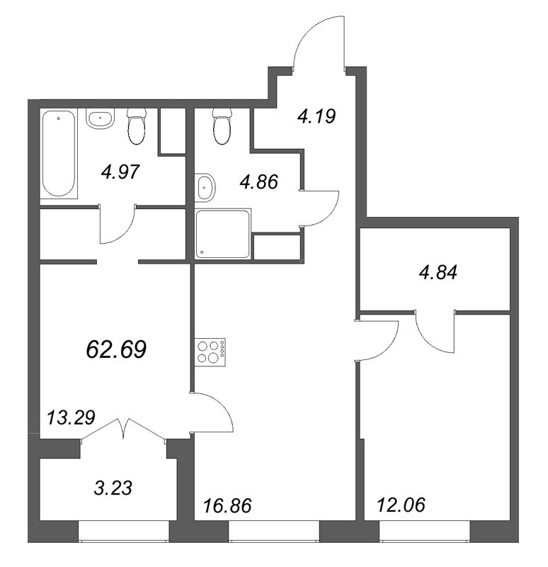 3 ккв (Евро) 62,5 м²