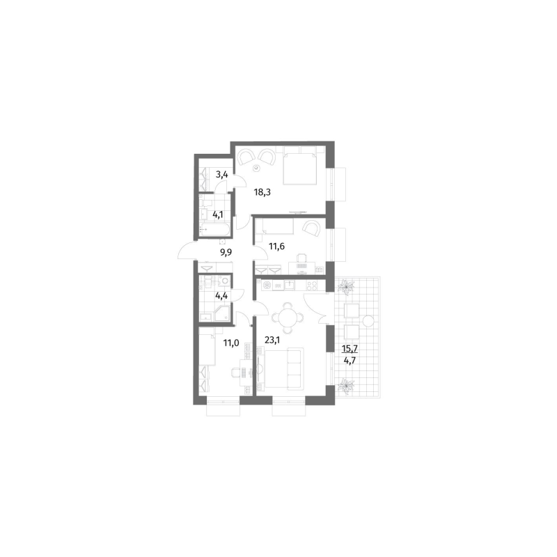 4 ккв (Евро) 90,5 м²