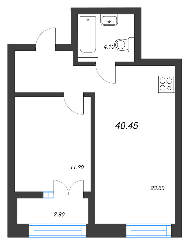 2 ккв (Евро) 40,5 м²