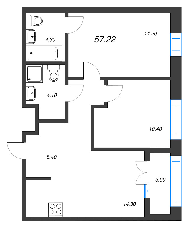 2 ккв 57,2 м²