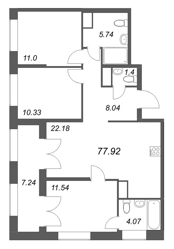 4 ккв (Евро) 77,9 м²
