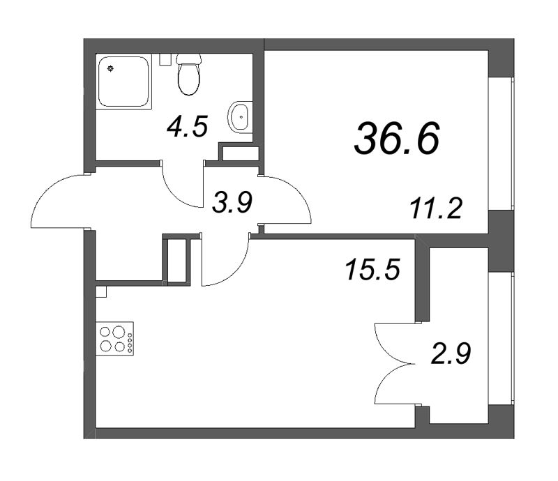 2 ккв (Евро) 36,6 м²