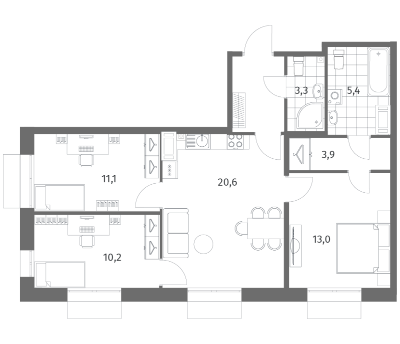 4 ккв (Евро) 71,7 м²