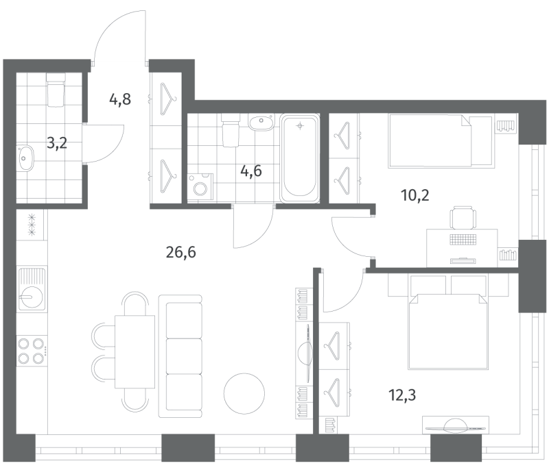 3 ккв (Евро) 61,8 м²