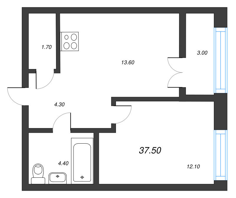 1 ккв 37,5 м²