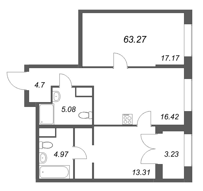 3 ккв (Евро) 63,3 м²
