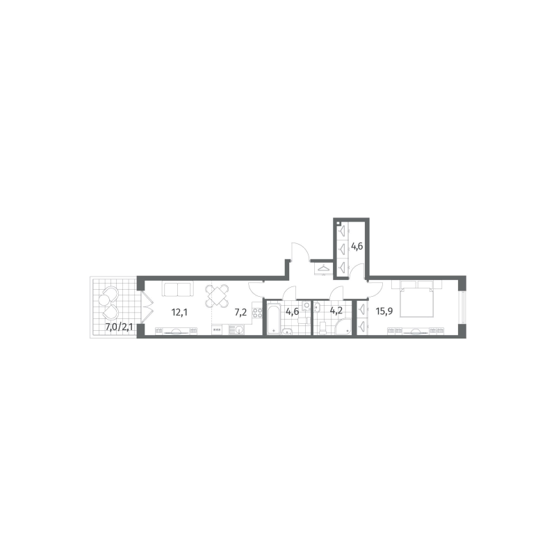 2 ккв (Евро) 58,7 м²