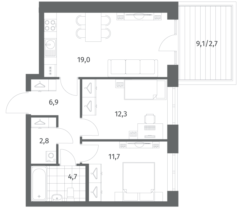 3 ккв (Евро) 60 м²