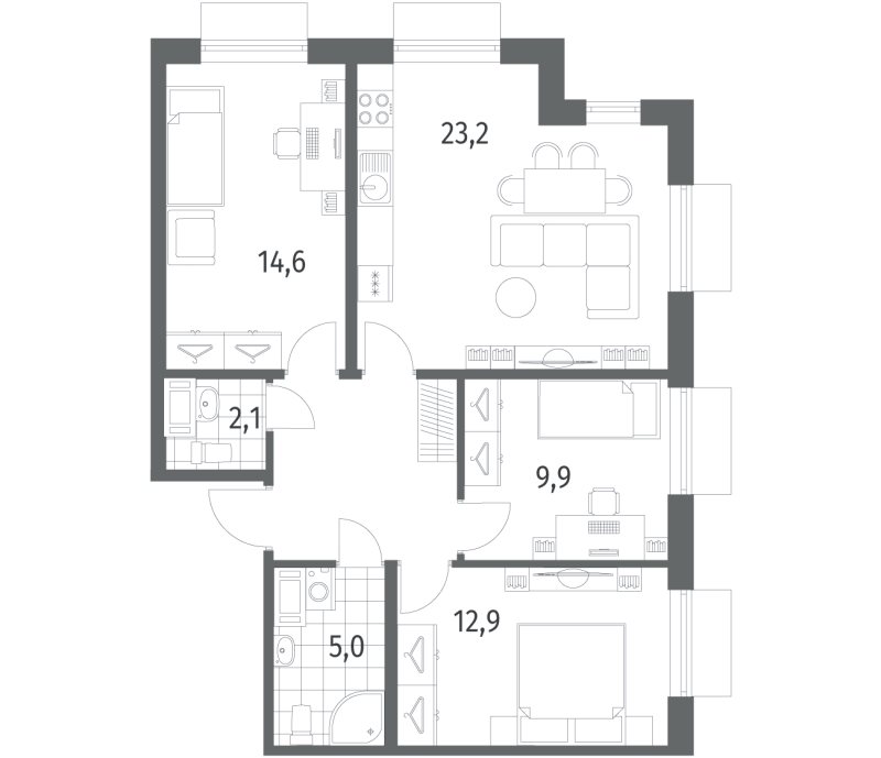 4 ккв (Евро) 77 м²
