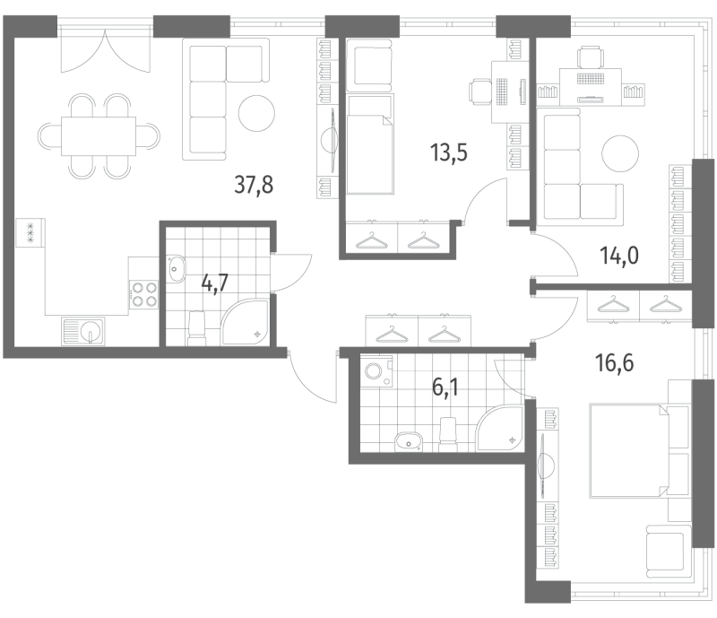 4 ккв (Евро) 92,7 м²