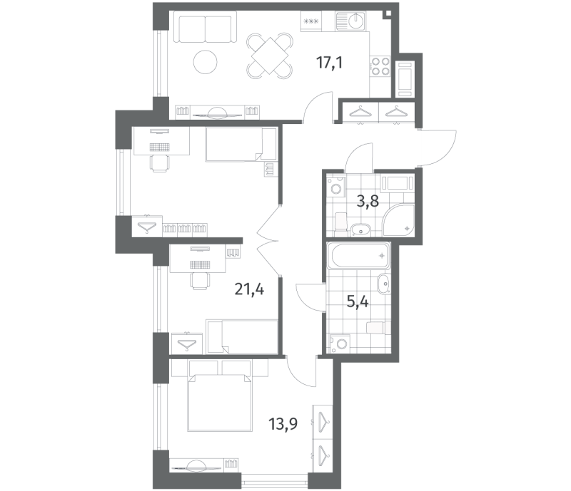 3 ккв (Евро) 73 м²
