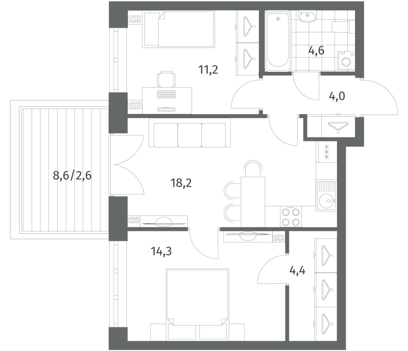 3 ккв (Евро) 59,3 м²