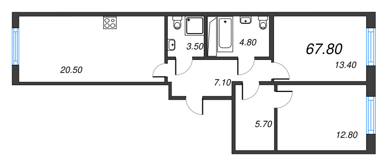 3 ккв (Евро) 68,9 м²