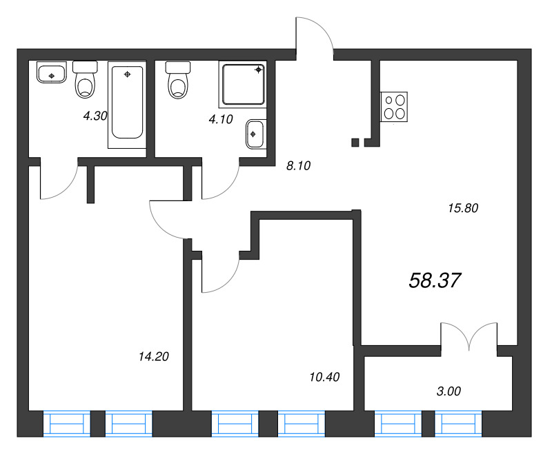 3 ккв (Евро) 58,4 м²